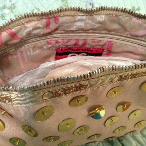 Vintage Y2K Lesportsac The OC Gold Sequined Clutch Purse - Picture 2 of 5